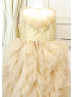 Gold Lace Ruffle Tulle Beaded Flower Girl Dress